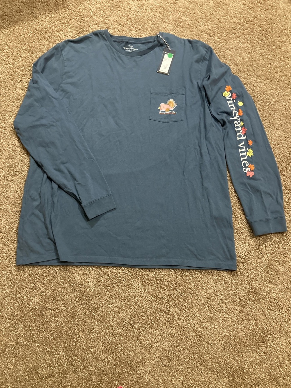 NWT Vineyard Vines Men’s Long-Sleeve Pocket Tee, Slate Blue, 3XT, Thanksgiving!